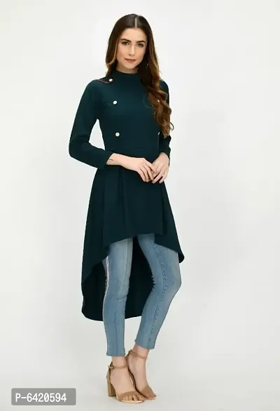 Olive Cotton Blend High Low Dresses For Women-thumb0