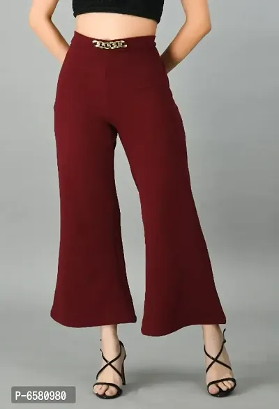 Regular Fit Women Maroon Cotton Blend Trousers