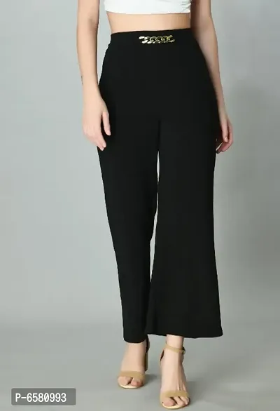 Regular Fit Women Black Cotton Blend Trousers
