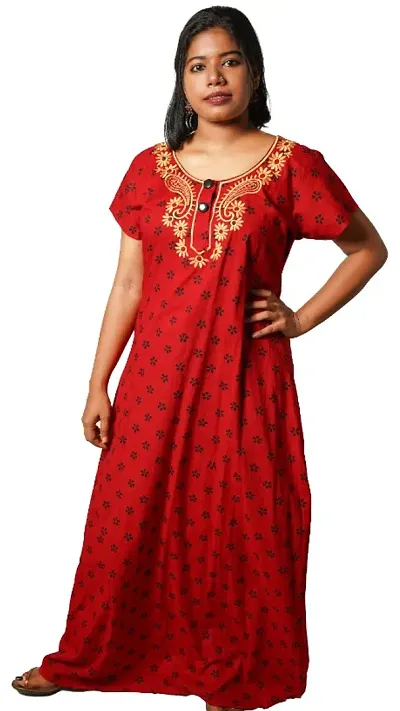 Cotton Embroidery Night Gown
