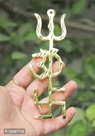 Swastik Brass Trishul Wall Hanging Vastu Trishakti Yantra