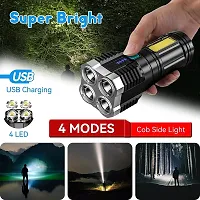 4 LED TORCH Rechargeable Flashlight,Super Bright LED Flashlight Waterproof Handheld Flashlight with 4 Modes for Camping Emergency Hiking (Black)-thumb2