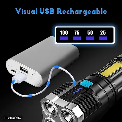 4 LED TORCH Rechargeable Flashlight,Super Bright LED Flashlight Waterproof Handheld Flashlight with 4 Modes for Camping Emergency Hiking (Black)-thumb2