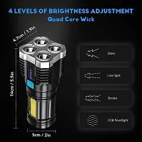 4 LED TORCH Rechargeable Flashlight,Super Bright LED Flashlight Waterproof Handheld Flashlight with 4 Modes for Camping Emergency Hiking (Black)-thumb3