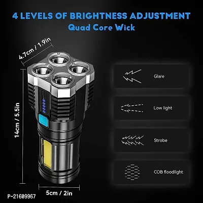 4 LED TORCH Rechargeable Flashlight,Super Bright LED Flashlight Waterproof Handheld Flashlight with 4 Modes for Camping Emergency Hiking (Black)-thumb4