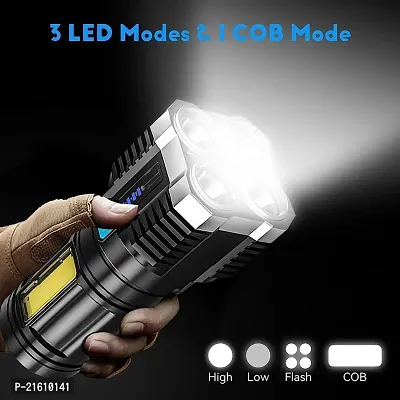 4 LED MODE TORCH  Super Bright LED Flashlight Waterproof Handheld Flashlight with 4 Modes for Camping Emergency Hiking (Black)