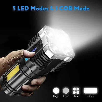 4 LED MODE TORCH  Super Bright LED Flashlight Waterproof Handheld Flashlight with 4 Modes for Camping Emergency Hiking (Black)