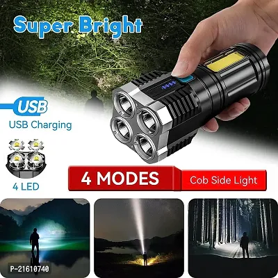 4 LED TORCH WITH COB LIGHT  Flashlight Waterproof Handheld Flashlight with 4 Modes for Camping Emergency Hiking (Black)
