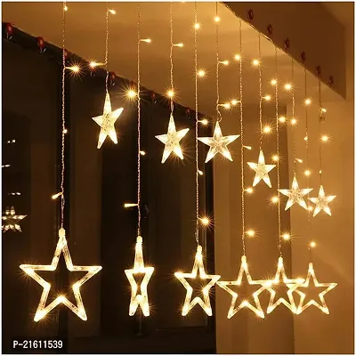12 Stars 138 Led Curtain String Lights Window Curtain Lights with 8 Flashing Modes Decoration for Christmas, Wedding, Party, Home, Patio Lawn Warm White (138 Led-Star, Copper, Pack of 1)-thumb0