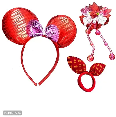 Proplady Disney Gift Combo (Set of 3) Shimmery Mickey Mouse Hair Band, Hair Clip & Hair Tie for Baby Girls, Girls & Women|Latest Hair-thumb0