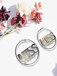 Proplady Stylish MISS Tunnel Hoops Earrings, Silver Hoop Earrings| Latest Statement Earrings for Women & Girls-thumb3