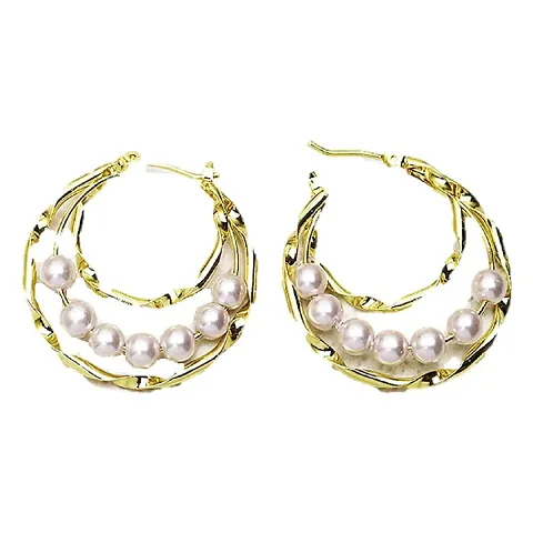 Proplady Stylish Layered Pearls Embellished Tunnel Hoops Earrings, Hoop Earrings| Latest Statement Earrings