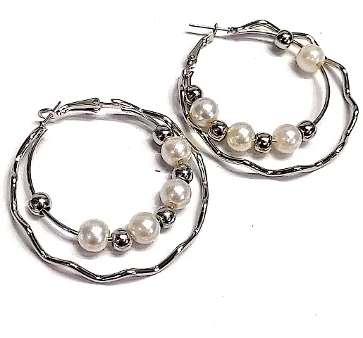 Proplady Stylish Pearl Embellished Tunnel Hoops Earrings, Hoop Earrings| Latest Statement Earrings