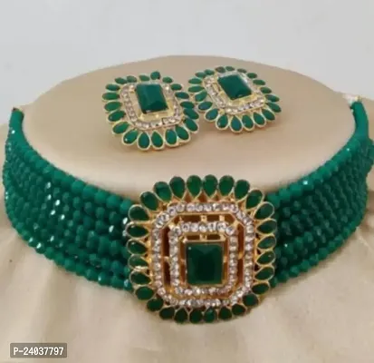 Stylish Green Brass Jewellery Set For Women-thumb0