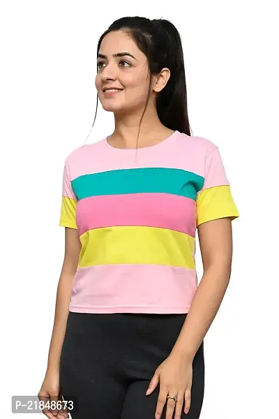 Women's t Shirt with Rainbow Colours (Baby Pink)