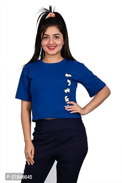 Women's Casual Panda Printed Daily wear t Shirts (X-Large, Navy Blue)