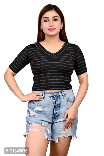 Women's Crop top with Short Sleeves V Necked-thumb0