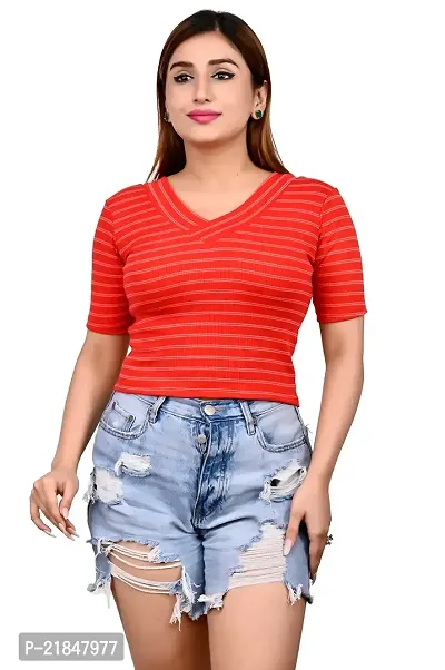 Women's Crop top with Short Sleeves V Necked