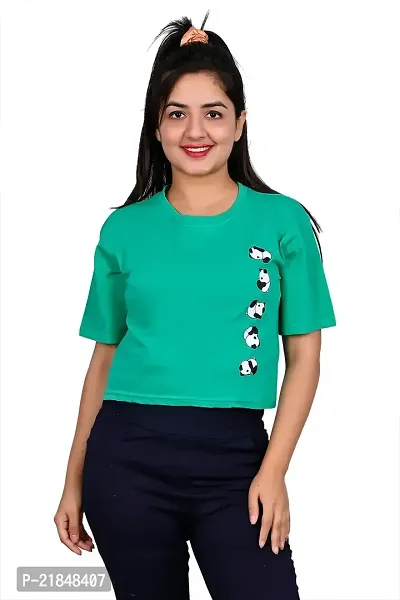 Women's Casual Panda Printed t Shirts (X-Large, Green)