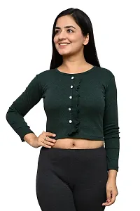 Women Crop top Full Seleeve Waved Design (Dark Green)-thumb3