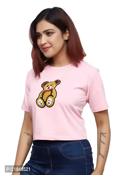 Women's t Shirt Half seleve Teddy Design (Baby Pink)