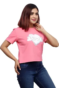 Women's Short top Casual Half Sleeve Round Neck (Pink)-thumb3