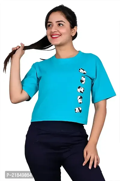 Women's Casual Panda Printed t Shirts (Large, Sky Blue)