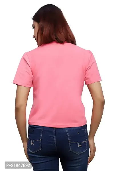 Women's Short top Casual Half Sleeve Round Neck (Pink)-thumb2