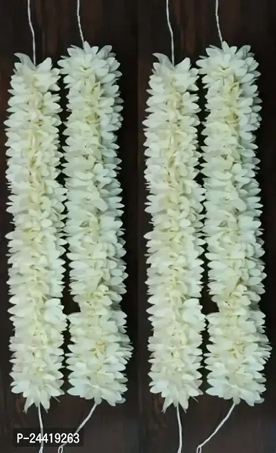 Gurram Impex Hair Gajra Cloth Washable Flower Fabric Natural Look White Color 12 Inches Pack of 4 Pcs for Gorgeous and Stunning Hairstyles for Women and Girls