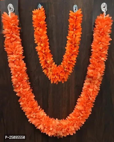 Hand Made Washable ((22 + 14 Inches Malas ) Multicolor Artificial Flower Mala for Photo Frames, God idols and Wedding Events and Pooja Decors-thumb0
