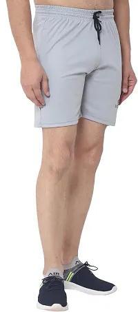 Stylish Grey Cotton Blend Solid Shorts For Men-thumb3