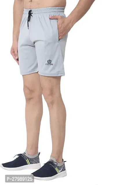 Stylish Grey Cotton Blend Solid Shorts For Men-thumb3