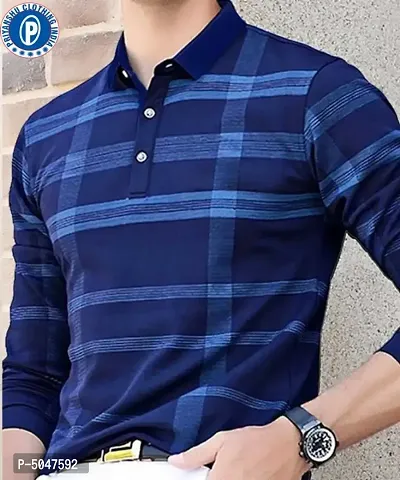 Elegant Blue Cotton Polyester Self Pattern Polos For Men-thumb0