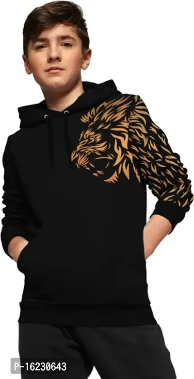 Kids Stylish Lion Printed Black  Hooded  T-shirt
