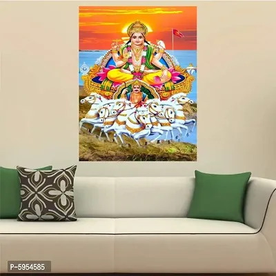 VOORKOMS Vinyl Gloss Laminated Lord Surya Dev Wall Poster for Bedroom (Multicolor, 13 x 19 inch)