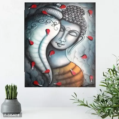 VOORKOMS Lord Buddha with shankh medidating wall d&eacute;cor sticker for Living Room, Bedroom, Office