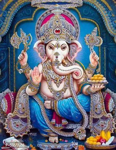 New Best Poster Lord Ganesha Poster God Contrast HD Printed Picture/Wall Decor Wall Sticker for Living Room Home.(Pack of 1)-thumb2