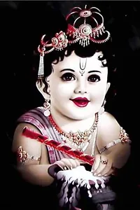 New PVC Kid Krishna Ji Sprichual God Vinayl Poster , Wall Sticker For Living Room , Bed Room , Guest Room .(Size 12x18 Inch)  Best Poster Pack of 1.-thumb2