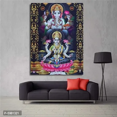 New PVC Spritual Laxmi With Ganesh Ji Best Design Vinayal Poster , Wall Sticker For Living Room , Bed Room , Guest Room .(Size 12x18 Inch)  Best Poster Pack of 1.
