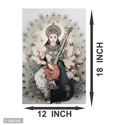 New PVC Sprictual Saraswati Mata Ji VInayl Poster , Wall Sticker For Living Room , Bed Room , Guest Room .(Size 12x18 Inch)  Best Poster Pack of 1.-thumb2