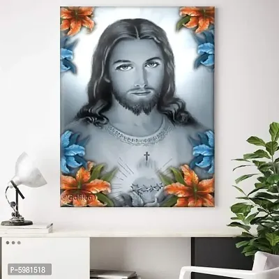 New PVC Jesus Real Face Black And White Panting Vinayl Poster , Wall Sticker For Living Room , Bed Room , Guest Room .(Size 12x18 Inch)  Best Poster Pack of 1.