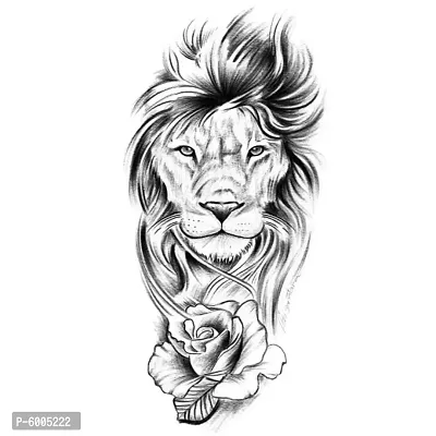 Voorkoms&reg; Lion with Flower Tattoo Temporary body Body Waterproof Boy and Girl Tattoo-thumb2