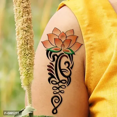 Voorkoms&reg; Lotus flower with Om Tattoo Temporary body Body Waterproof Boy and Girl Tattoo