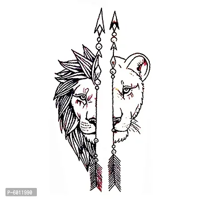 Lion and Lioness on arrow for couple Temporary body Body Tattoo Waterproof For Girls Men Women