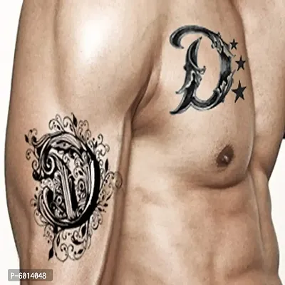 Name D Letter Two Design Body Temporary body Tattoo Waterproof For Girls Men Women  Size 11x6 cm-thumb2