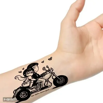 Girfriend vs Boyfriend dibujos de parejas en moto Waterproof Temporary Body Tattoo-thumb2