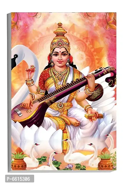 Voorkoms Mata Saraswati Mantra and Sitar Lotus Poster Sunboard d with Laminated Wall Poster Multi 12x18 Inch Home Deacute;cor