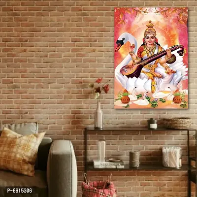 Voorkoms Mata Saraswati Mantra and Sitar Lotus Poster Sunboard d with Laminated Wall Poster Multi 12x18 Inch Home Deacute;cor-thumb2