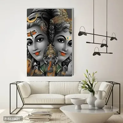 Voorkoms Shiva with Parvati and Ganesha Sunboard Home Temple For Living Room Home Decor-thumb3