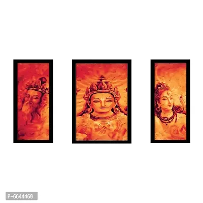 Voorkoms Pack of 3 Set Lord Tridev Gods Brahma Vishnu Mahesh Frame Wall Poster Laminated Art Home Deacute;cor Size 12x18 Multi